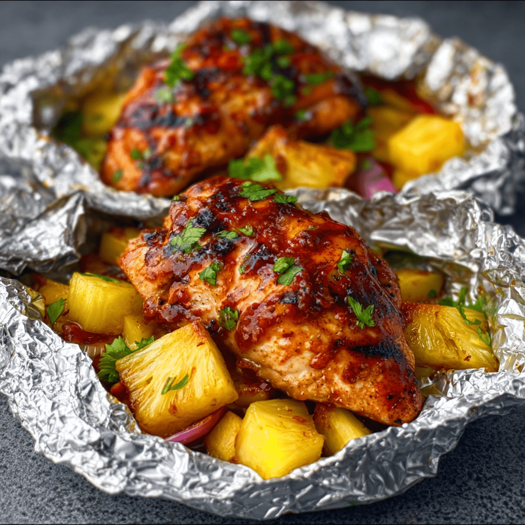 Hawaiian BBQ Chicken and Pineapple Foil Packets