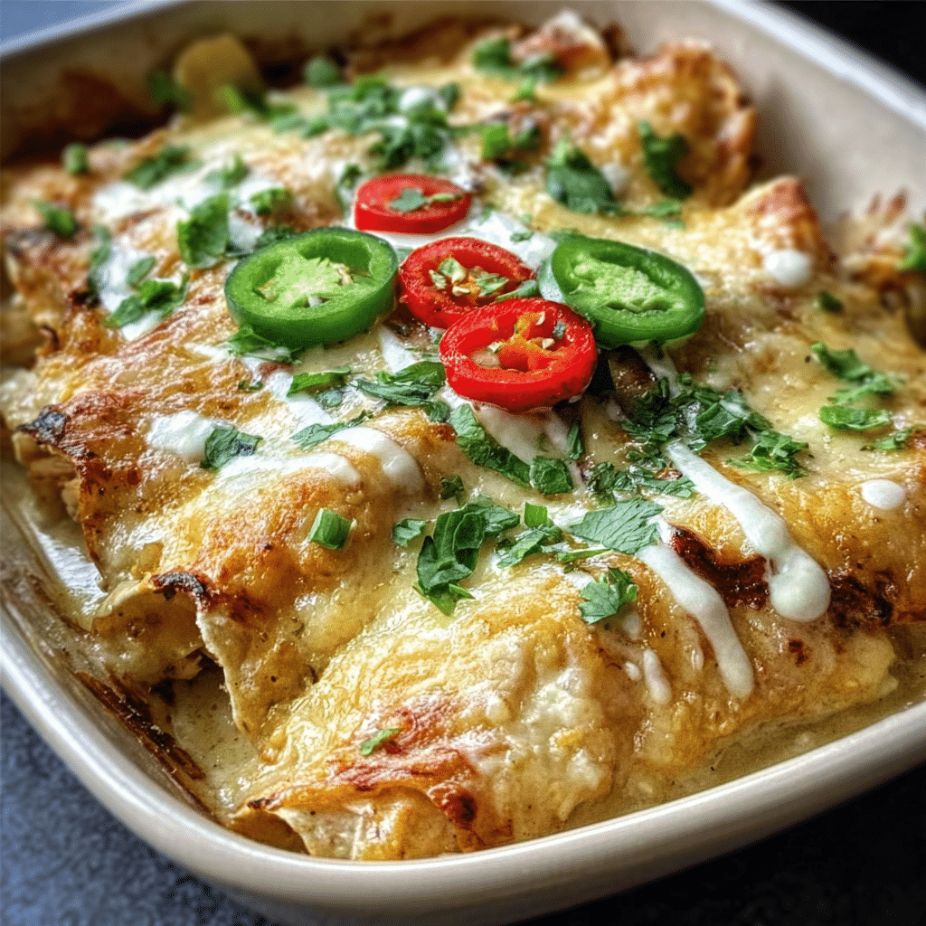 Jalapeño Popper Cheesy Chicken Enchiladas with Creamy Sauce