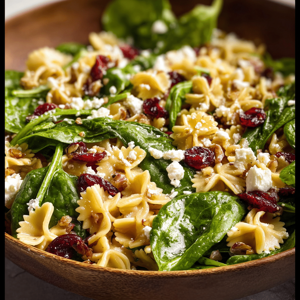Spinach Pasta Salad with Feta and Cranberries