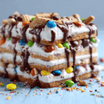 Easy M&M Ice Cream Sandwich Cake