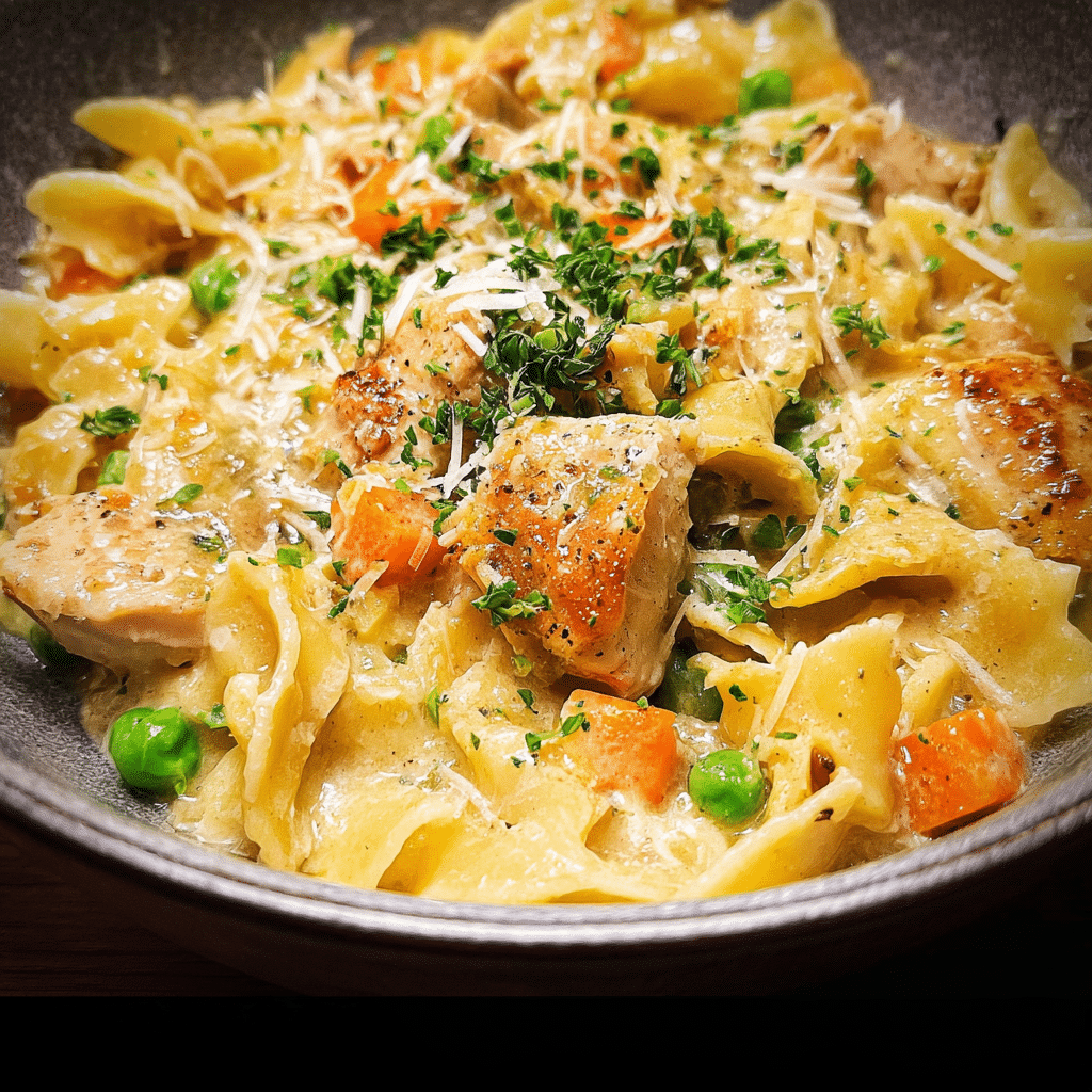 One-Pan Creamy Chicken Pot Pie Pasta