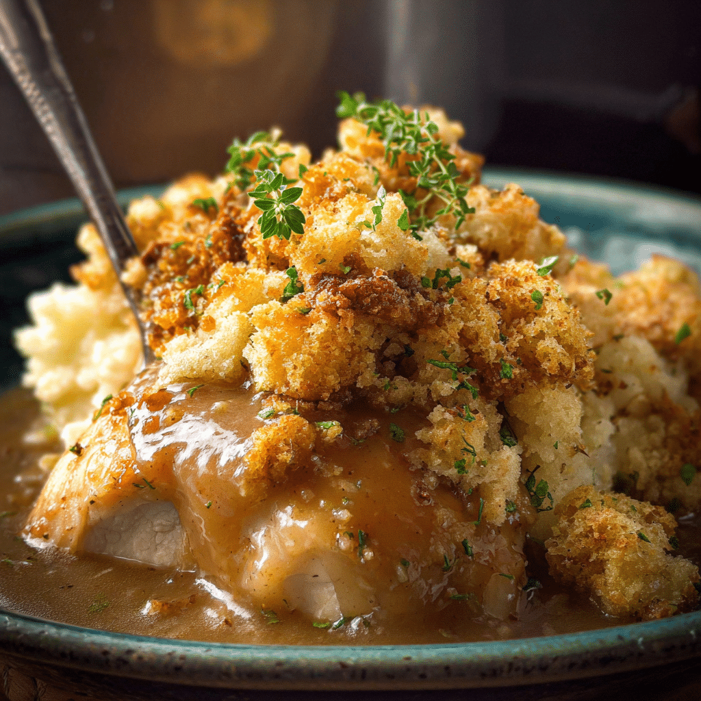 Crock Pot Chicken, Gravy, and Stuffing