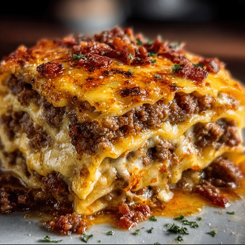 Parmesan Garlic Bacon Cheeseburger Lasagna