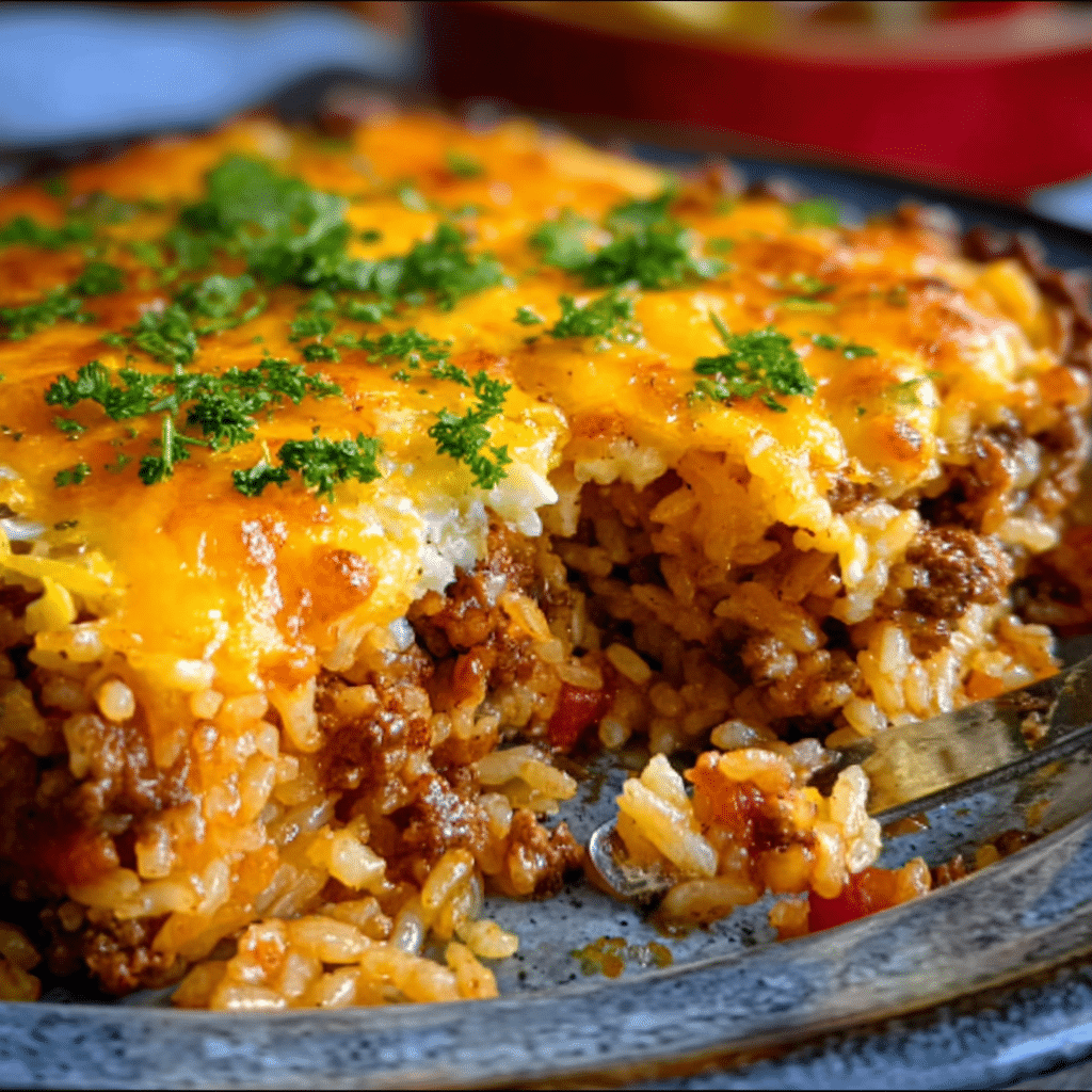 Cheesy Ground Beef and Rice Casserole