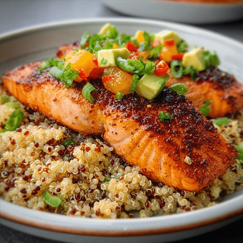 Sweet & Spicy Salmon with Dirty Quinoa