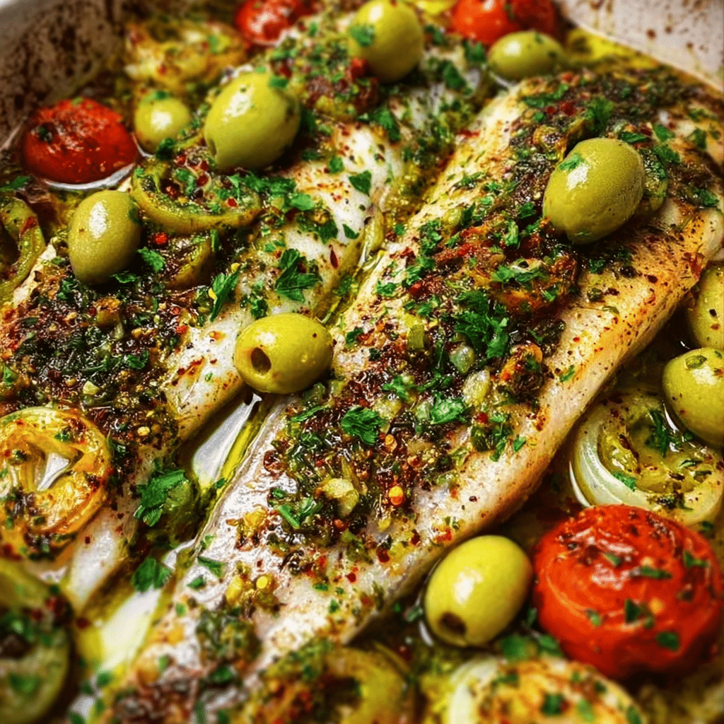 Herby Baked Fish with Green Olives