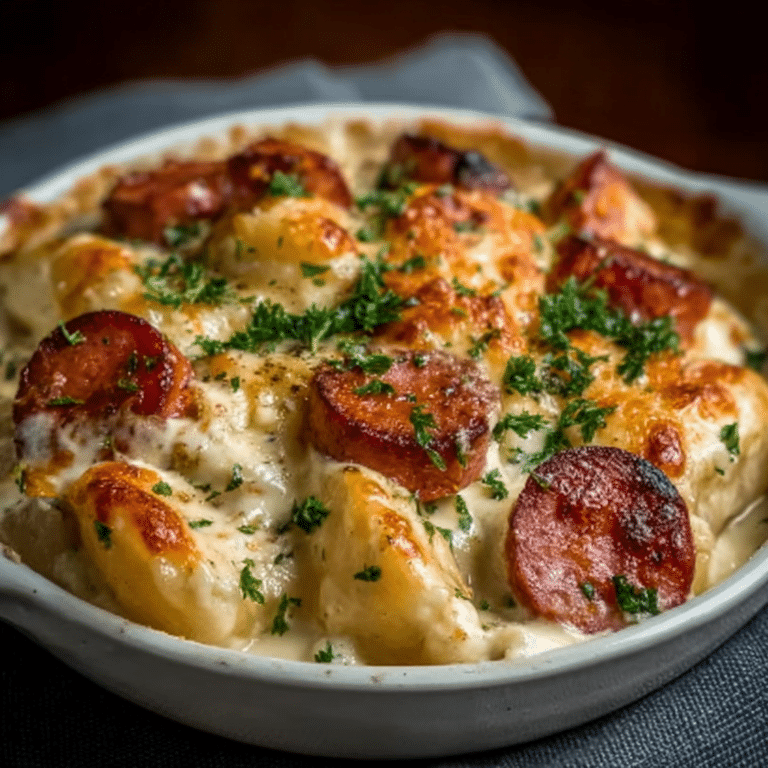Crockpot Pierogi Casserole with Kielbasa