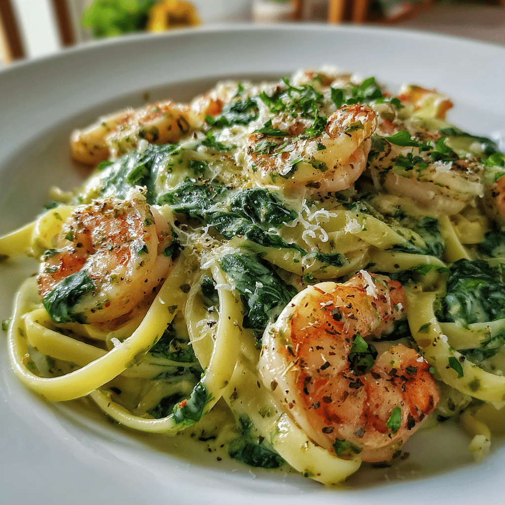 Creamy Spinach Shrimp Fettuccine