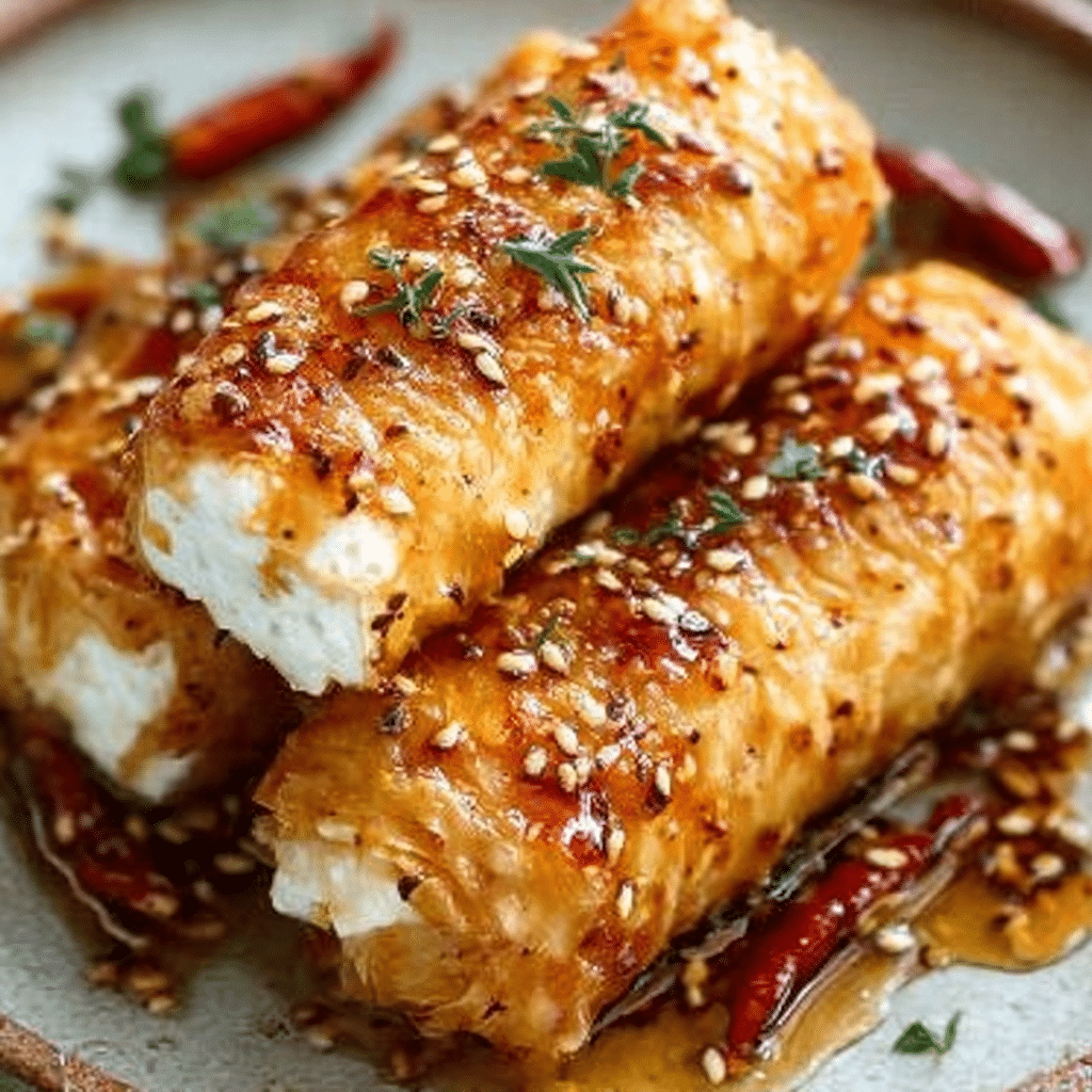 Oven Fried Feta Rolls with Chili Honey