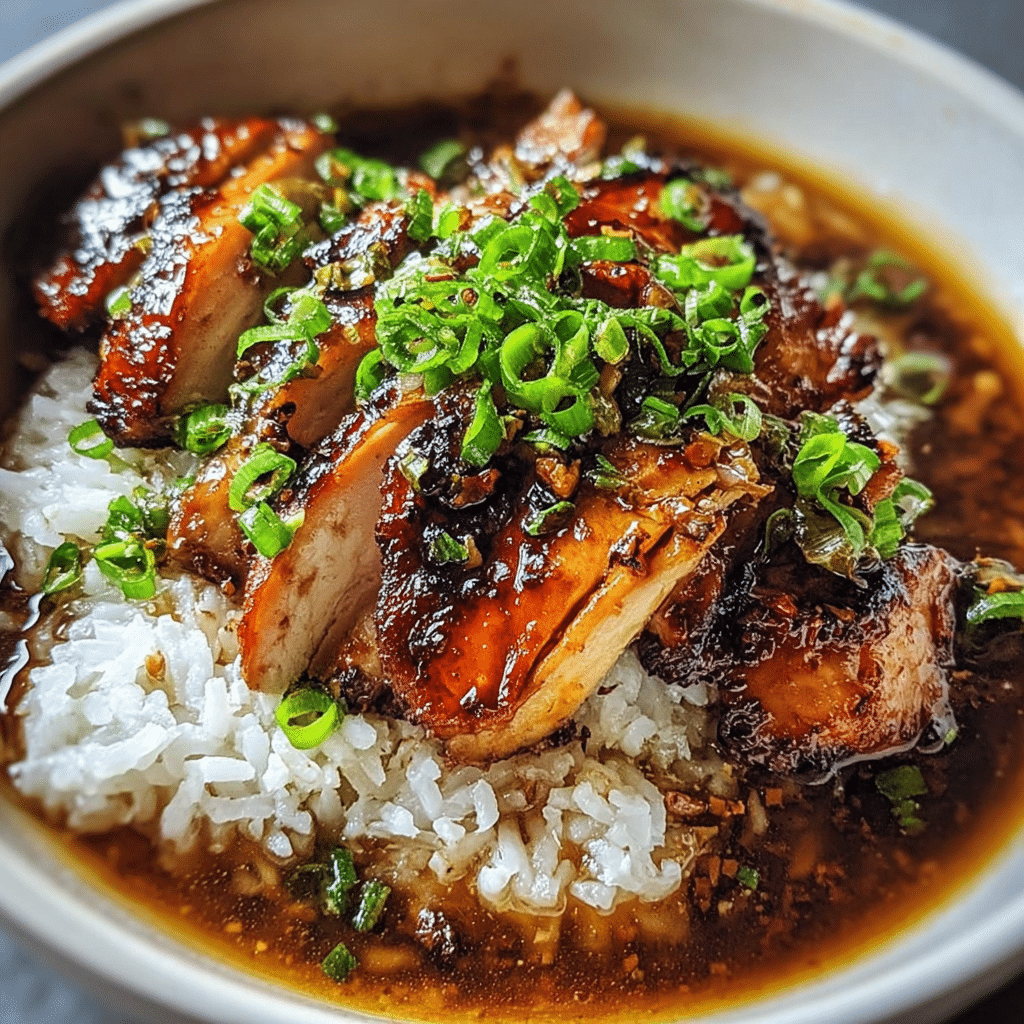Caramelized Soy Chicken in Garlic Ginger Broth with Rice