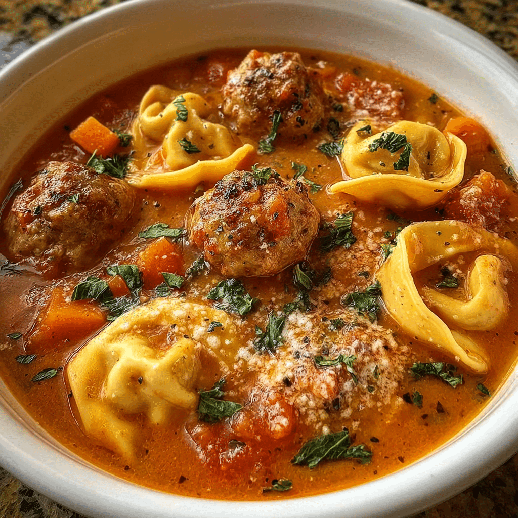 Cheesy Meatball Tortellini Soup
