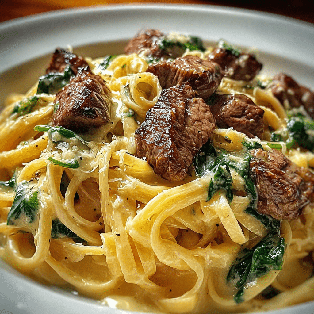 Creamy Cowboy Butter Linguine with Steak Bites & Spinach