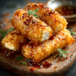 Crispy Oven Fried Feta Rolls with Sweet Chili Honey