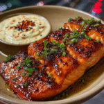 Sticky Honey Butter Salmon with Creamy Chili Dip