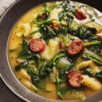Turnip Greens Soup with Sausage and Pasta
