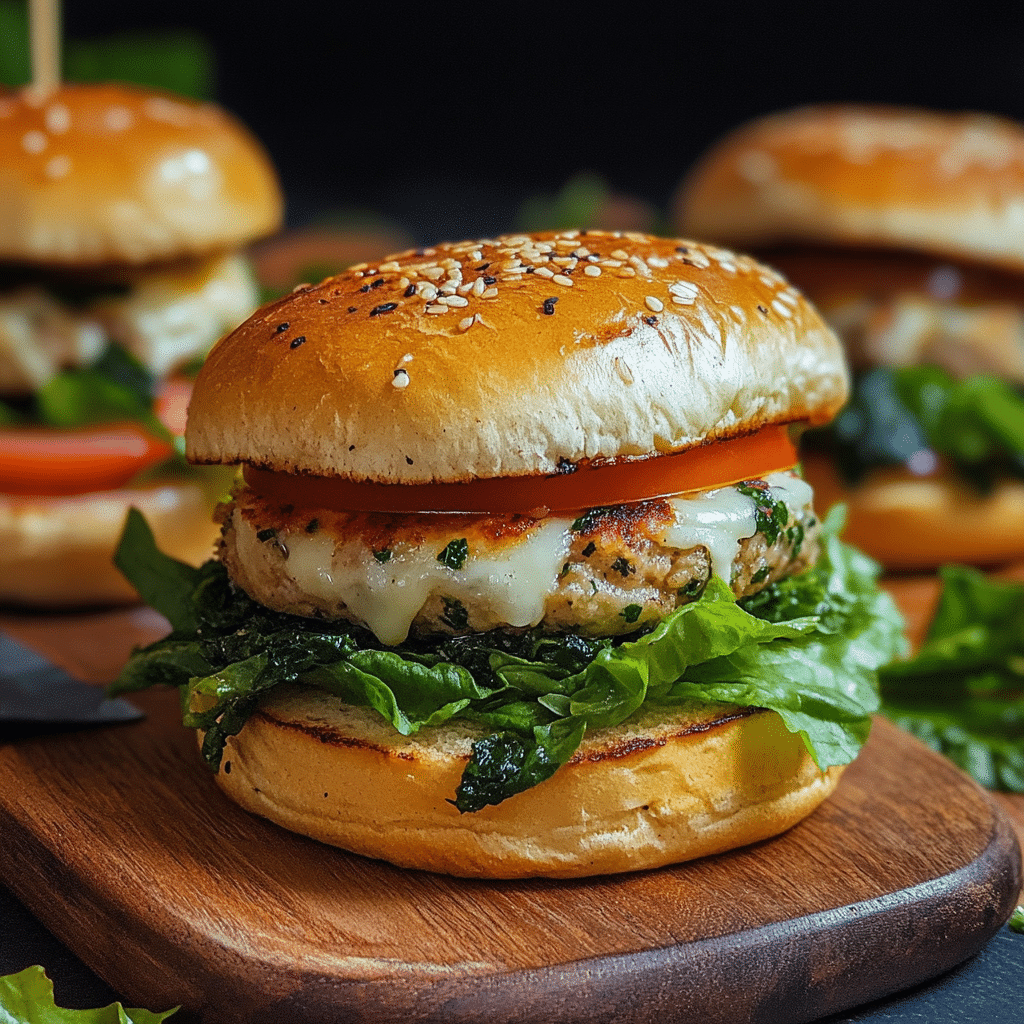 White Cheddar and Spinach Chicken Burgers