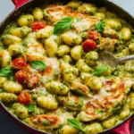 Cheesy Skillet Pesto Chicken Gnocchi Bake