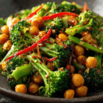 Chickpea Broccoli Stir Fry with Garlic Sauce