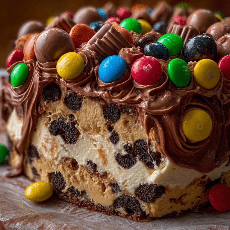 Decadent Chocolate M&M's and Chocolate Chip Cookie Dough Ice Cream Cake