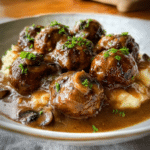 Slow Cooker Salisbury Steak Meatballs with Mushroom Gravy