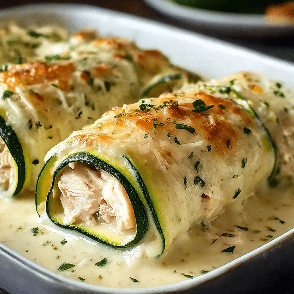 Creamy Zucchini Chicken Alfredo Roll