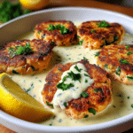 Crispy Salmon Patties with Tangy Lemon Garlic Sauce