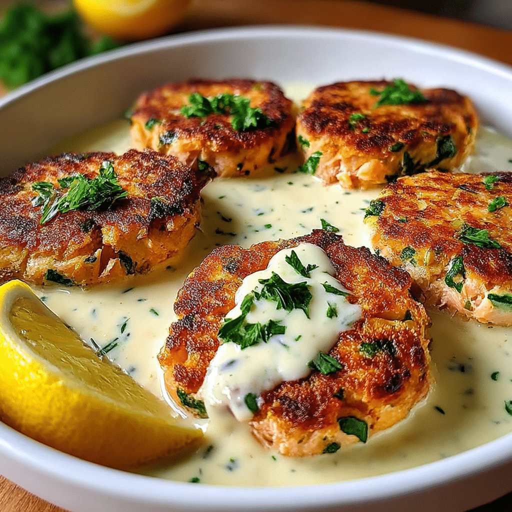 Crispy Salmon Patties with Tangy Lemon Garlic Sauce