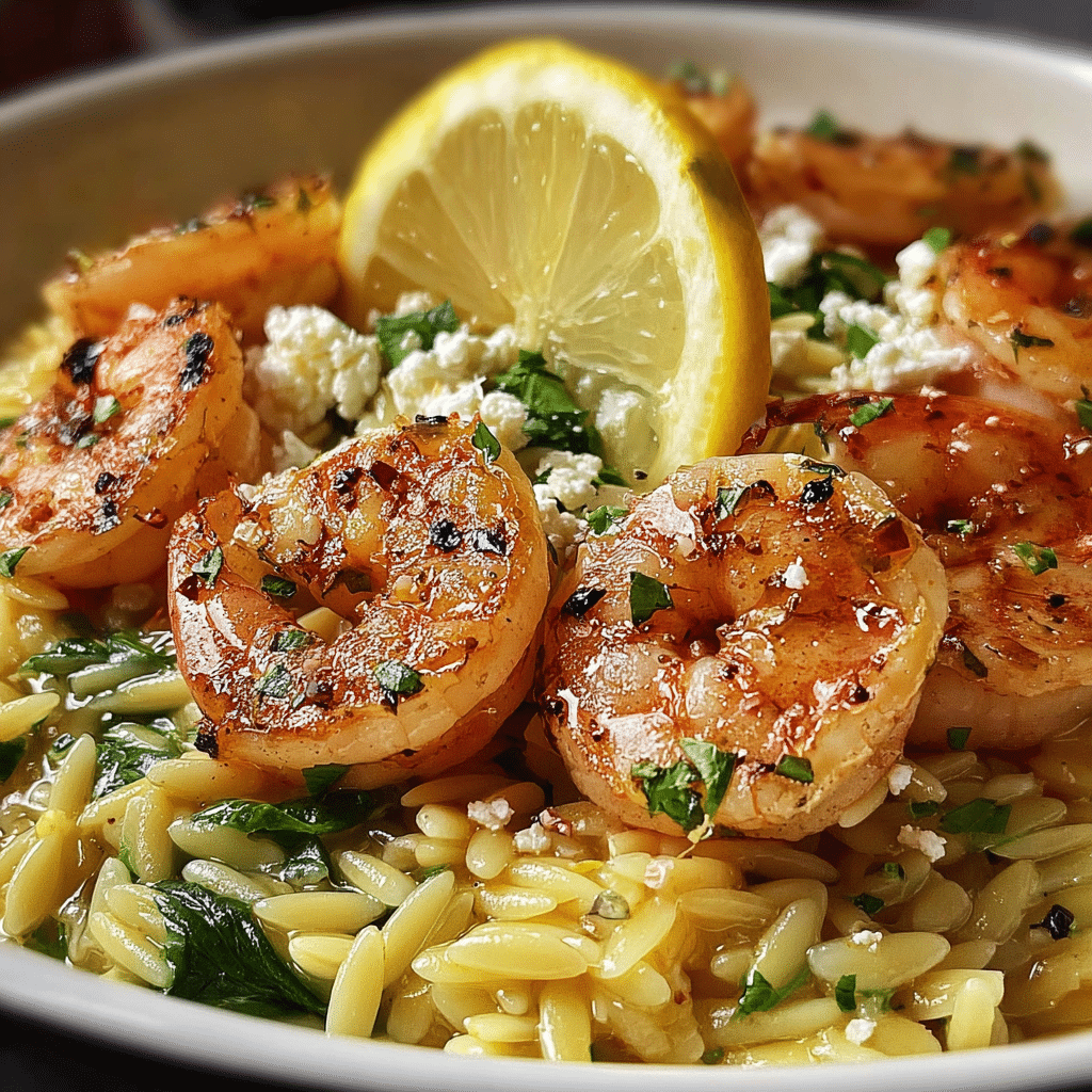 Zesty Lemon Feta Orzo with Succulent Shrimp