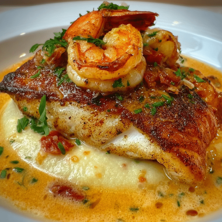 Red Snapper, Shrimp & Grits with Cajun Cream Sauce
