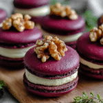 Savory Beet Macarons with Goat Cheese & Walnut Crunch
